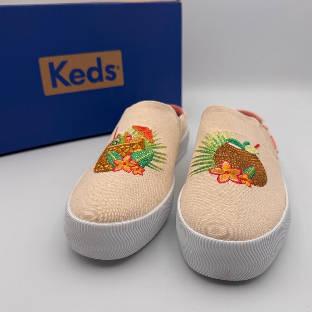 Keds Kickback Mule Size 7.5 Natural Tan Embroidered Slip On Sneaker NEW! Resort
